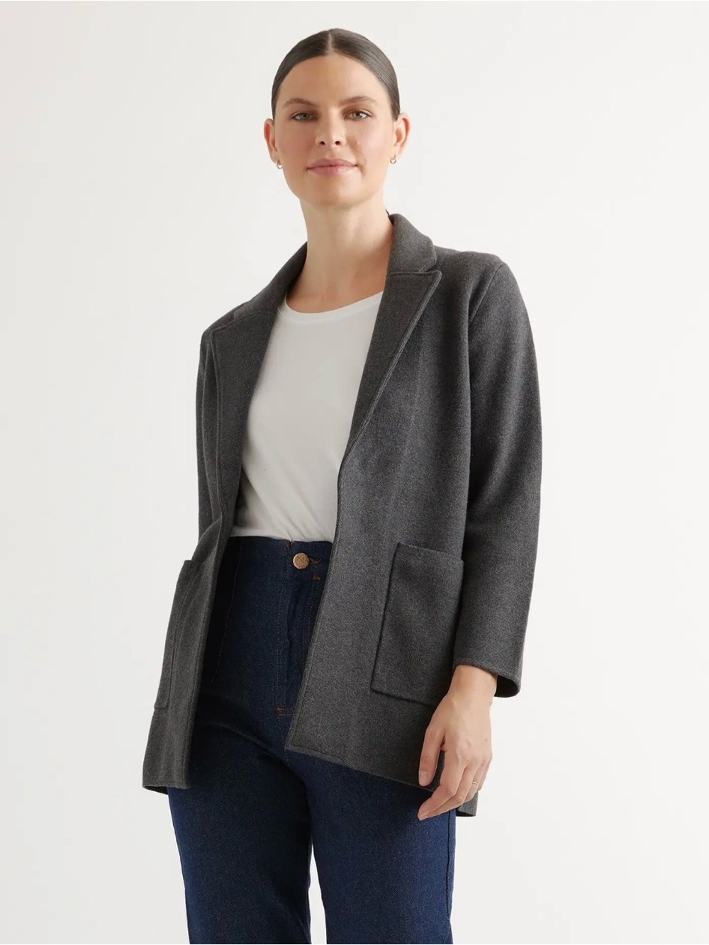 Quince 100% Organic Cotton Knit Blazer in Charcoal Sz medium